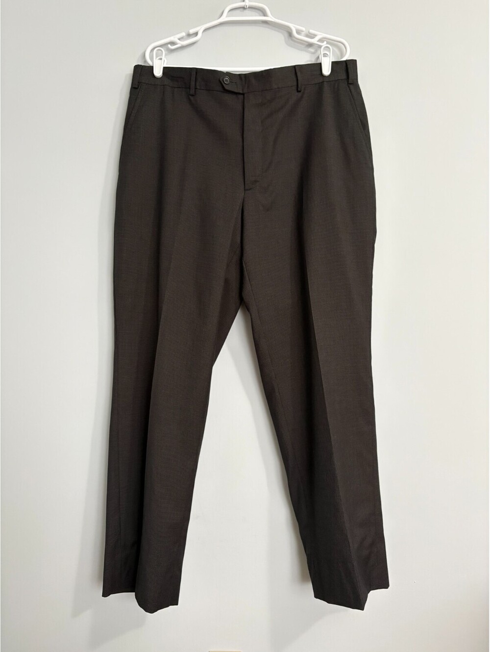 Kirkland Signature Men's Charcoal Micro Checked Pure New Wool Dress Pants 38x30